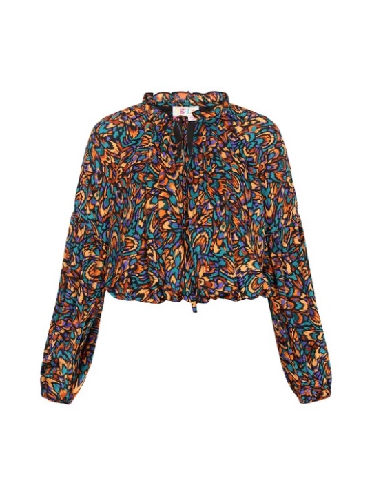 Foto van product IZIA Blouse donkergroen / lichtoranje / donkeroranje / zwart