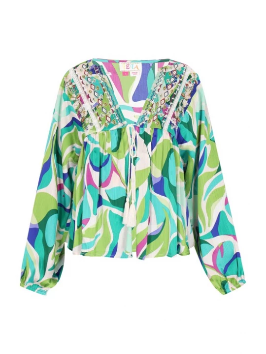 Foto van product IZIA Blouse 'Fashion Look' aqua / lichtgroen / magenta / offwhite
