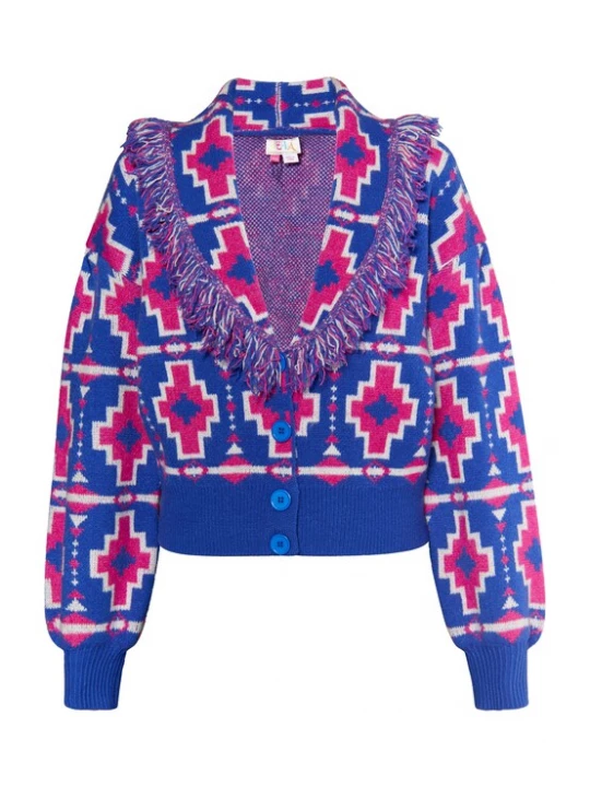 Foto van product IZIA Gebreid vest blauw / framboos / wit
