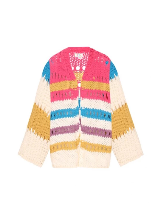 Foto van product IZIA Gebreid vest 'Boho' azuur / lila / pink / offwhite