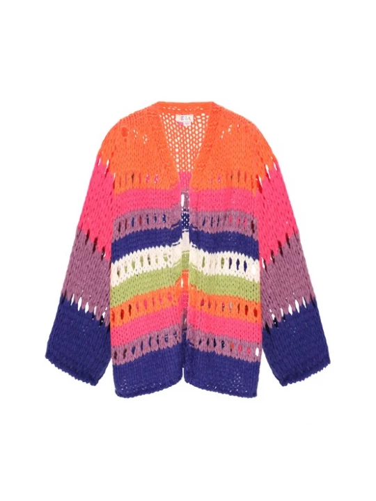 Foto van product IZIA Gebreid vest 'Boho' navy / oranje / pink / natuurwit