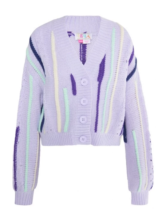 Foto van product IZIA Gebreid vest 'Eyota' beige / aqua / lichtlila / donkerlila