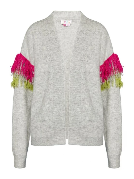 Foto van product IZIA Gebreid vest 'Hoona' citroengeel / grijs gemêleerd / pink