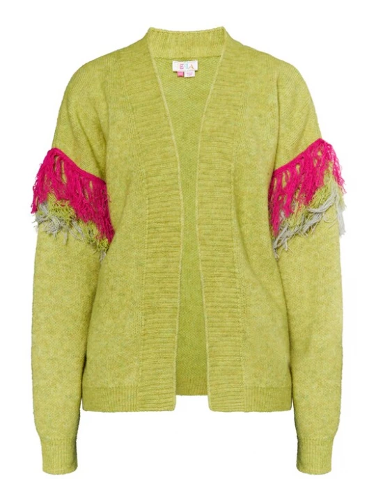 Foto van product IZIA Gebreid vest 'Hoona' lichtgrijs / limoen / fuchsia