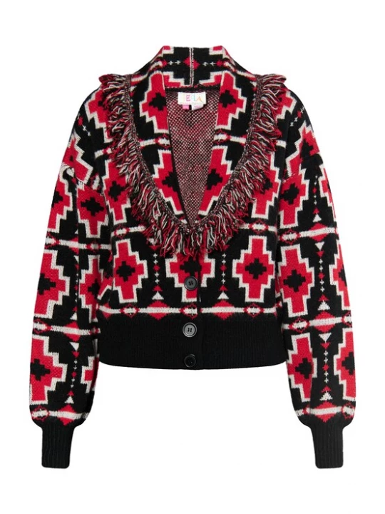 Foto van product IZIA Gebreid vest karmijnrood / zwart / wit