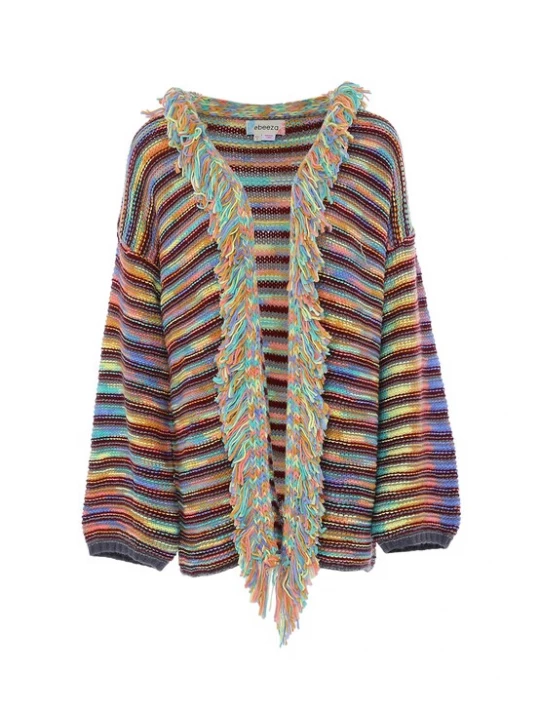 Foto van product IZIA Gebreid vest lichtgeel / lila / oranje / donkerrood