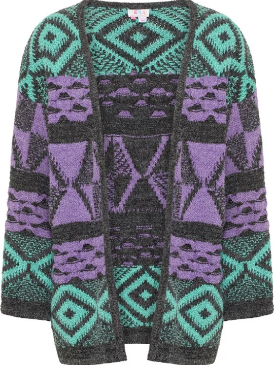 Foto van product IZIA Gebreid vest 'Lomasi' donkergrijs / jade groen / lila