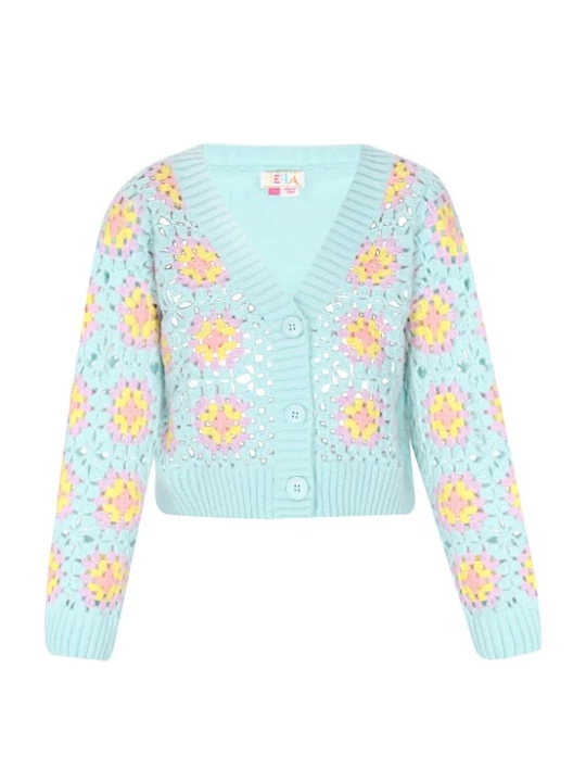 Foto van product IZIA Gebreid vest turquoise / geel / lavendel / rosa