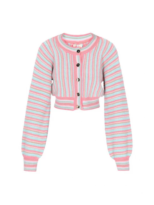 Foto van product IZIA Gebreid vest turquoise / pastelblauw / rosa / pastelroze