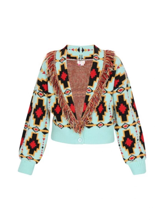 Foto van product IZIA Gebreid vest turquoise / rood / zwart