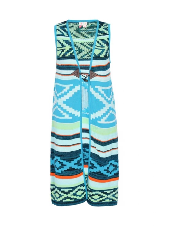Foto van product IZIA Gebreide bodywarmer 'Festival' navy / lichtblauw / lichtgroen / oranje
