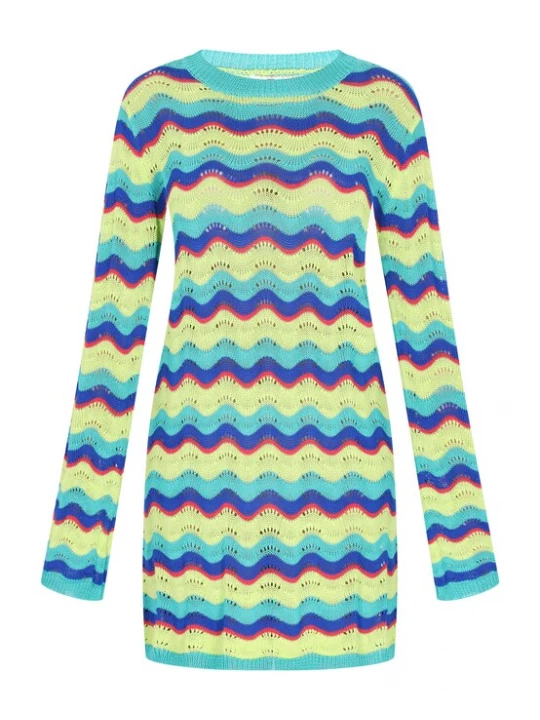 Foto van product IZIA Gebreide jurk blauw / lichtblauw / limoen / rood