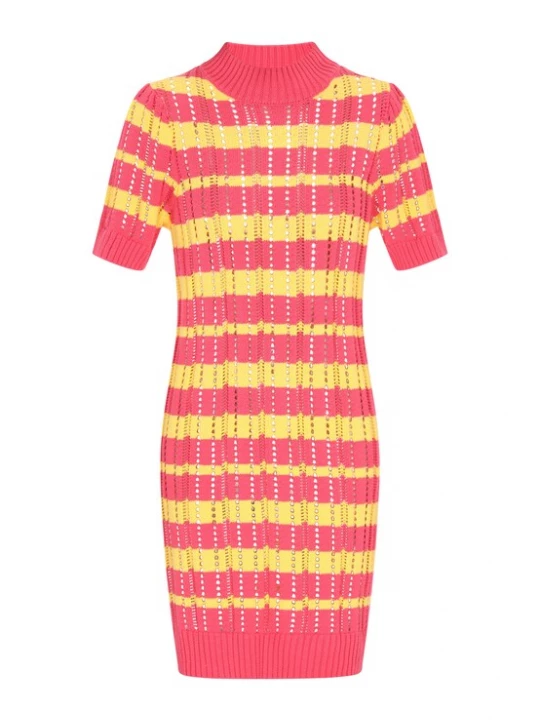 Foto van product IZIA Gebreide jurk 'Boho' geel / koraal