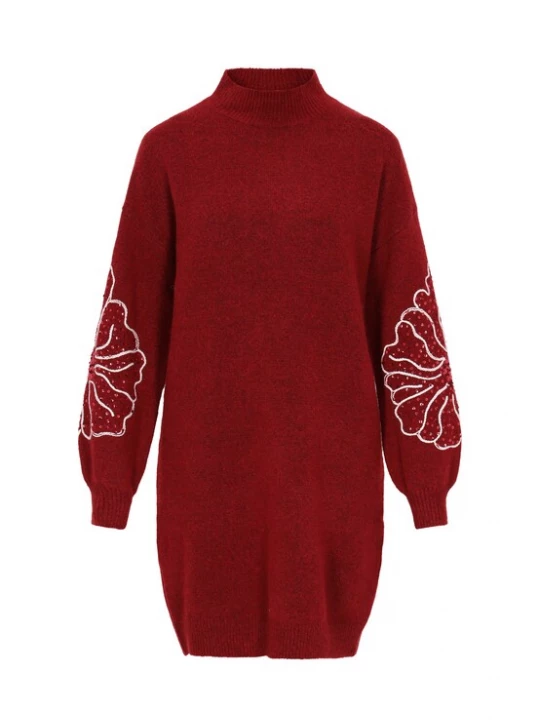 Foto van product IZIA Gebreide jurk donkerrood / wit