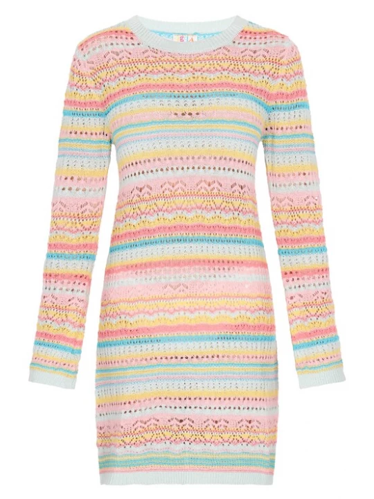 Foto van product IZIA Gebreide jurk 'Festival' turquoise / lichtoranje / rosé / wit