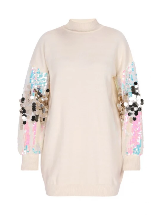 Foto van product IZIA Gebreide jurk lichtblauw / goud / pink / wolwit