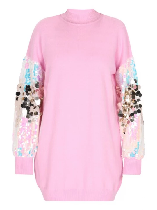 Foto van product IZIA Gebreide jurk lichtblauw / rosa / oudroze / zilver