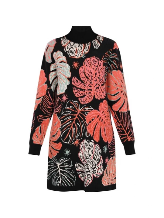 Foto van product IZIA Gebreide jurk oranjerood / zwart / wit