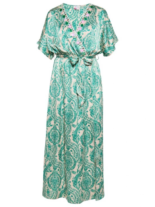 Foto van product IZIA Jurk beige / lichtblauw / groen / pink