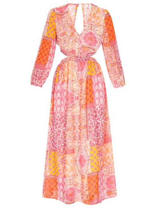 Foto van product IZIA Jurk 'Boho' curry / oranje / pink / wit