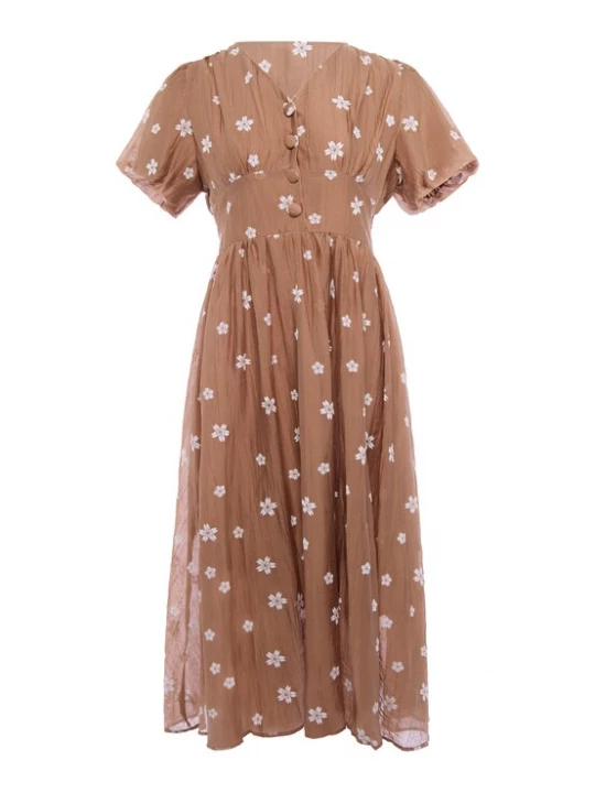 Foto van product IZIA Jurk 'Boho' karamel / wit