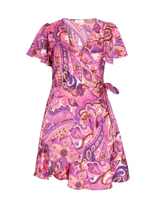 Foto van product IZIA Jurk 'Festival' chocoladebruin / lila / violetblauw / lichtroze