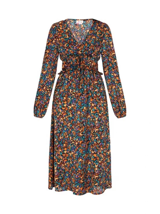 Foto van product IZIA Jurk groen / lavendel / oranje / zwart
