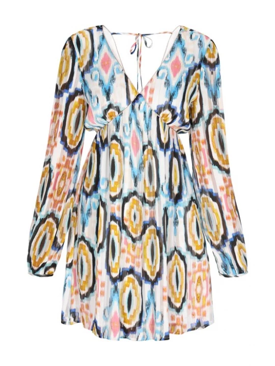 Foto van product IZIA Jurk lichtblauw / safraan / zwart / wit
