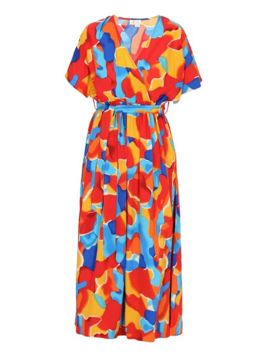 Foto van product IZIA Jurk 'Spring Summer' blauw / hemelsblauw / curry / rood