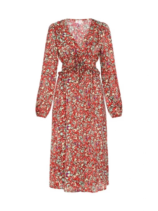 Foto van product IZIA Jurk turquoise / pasteelgeel / zalm roze / rood