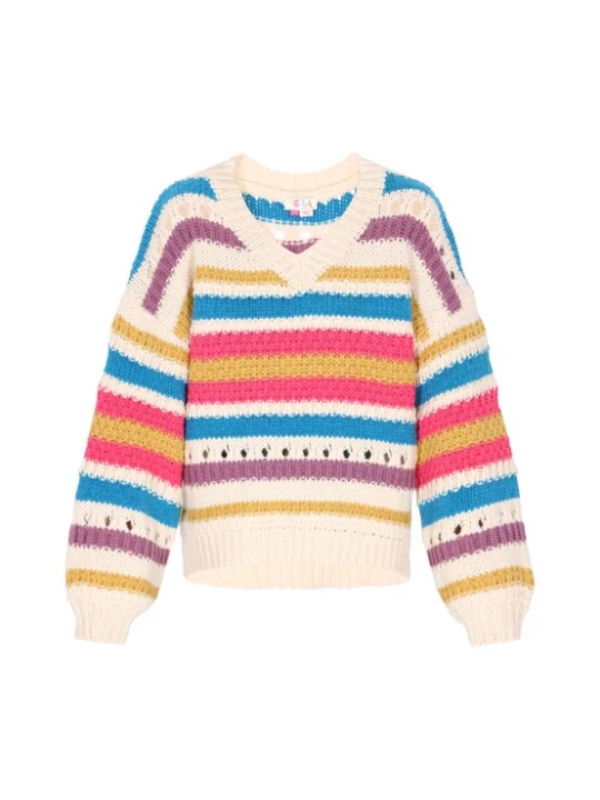 Foto van product IZIA Oversized trui azuur / mauve / framboos / wolwit