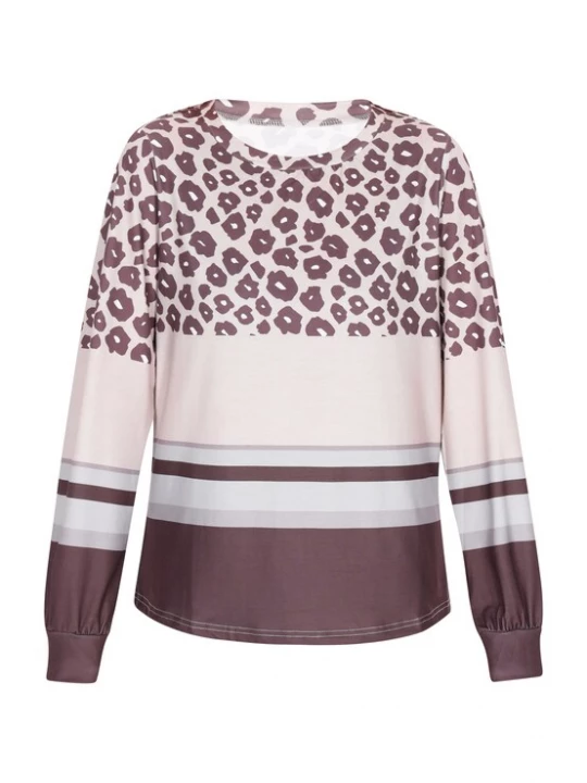 Foto van product IZIA Shirt donkerbruin / grijs / lichtgrijs / rosa