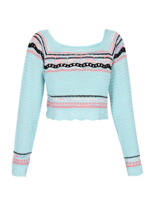 Foto van product IZIA Trui 'Boho' turquoise / rosé / oudroze / zwart