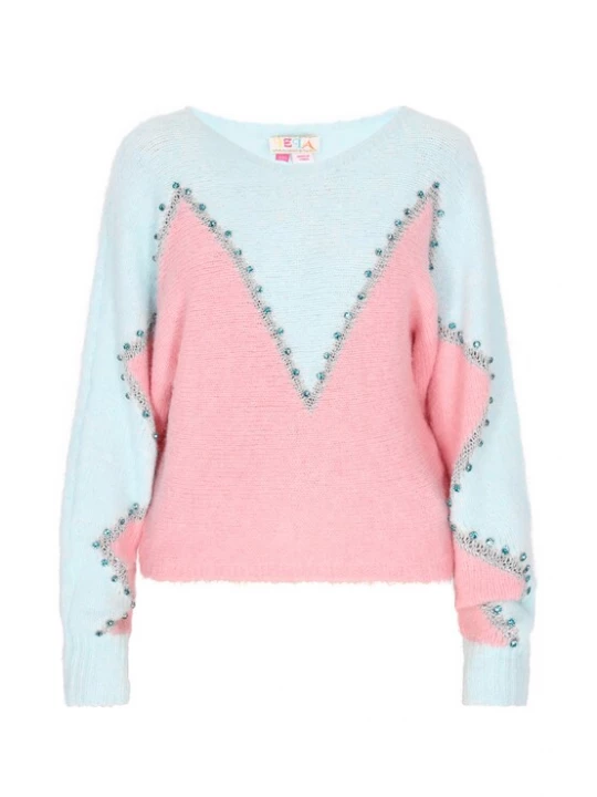 Foto van product IZIA Trui pastelblauw / rosa / zilver