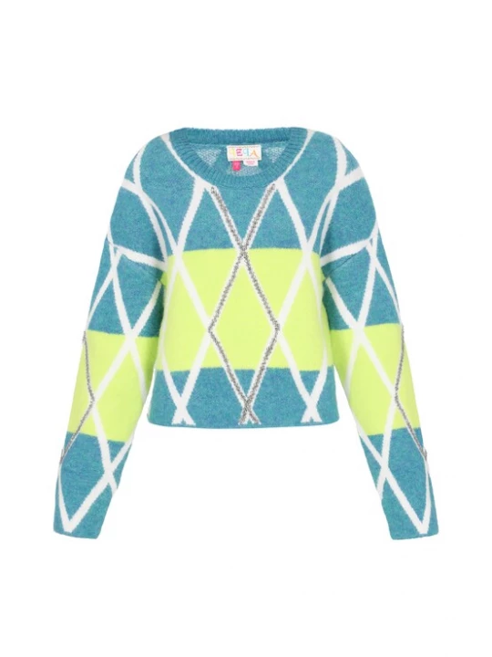 Foto van product IZIA Trui turquoise / appel / wit