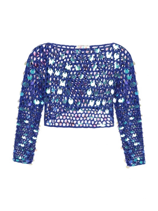 Foto van product IZIA Trui turquoise / donkerblauw / rosa / zilver