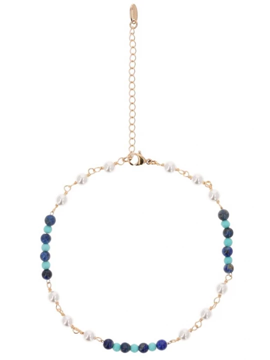 Foto van product IZIA Voetsieraden blauw / rose-goud / wit