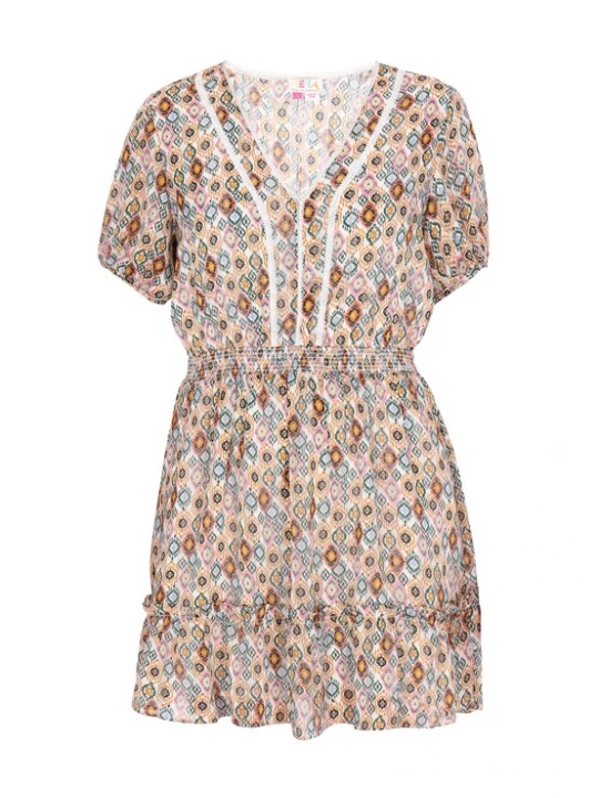 Foto van product IZIA Zomerjurk 'Fashion Look' camel / smoky blue / zwart / wit