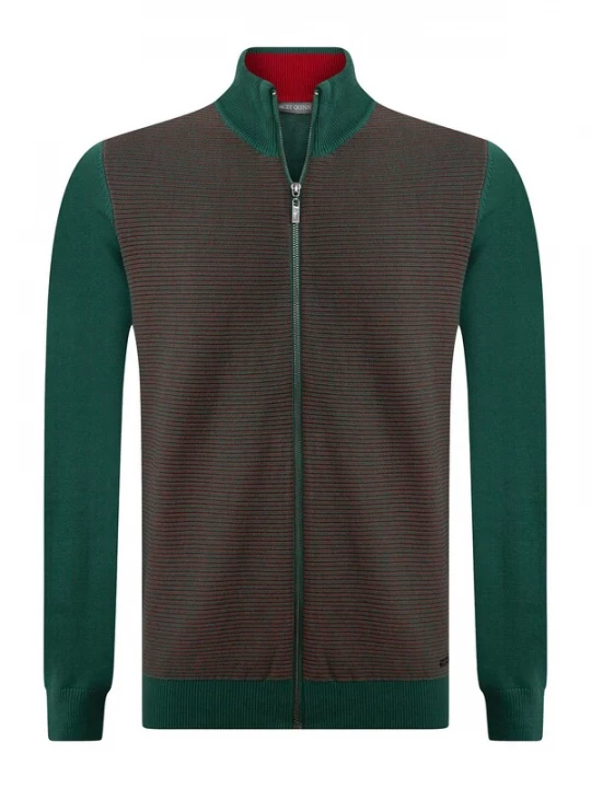 Foto van product Jacey Quinn Gebreid vest grasgroen / rood / zwart