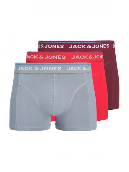 Foto van product JACK & JONES Boxershorts 'JACBRANCO' grijs / rood / wijnrood / wit