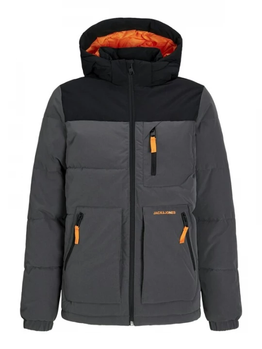 Foto van product Jack & Jones Junior Winterjas 'JJEOtto' grijs / lichtoranje / zwart
