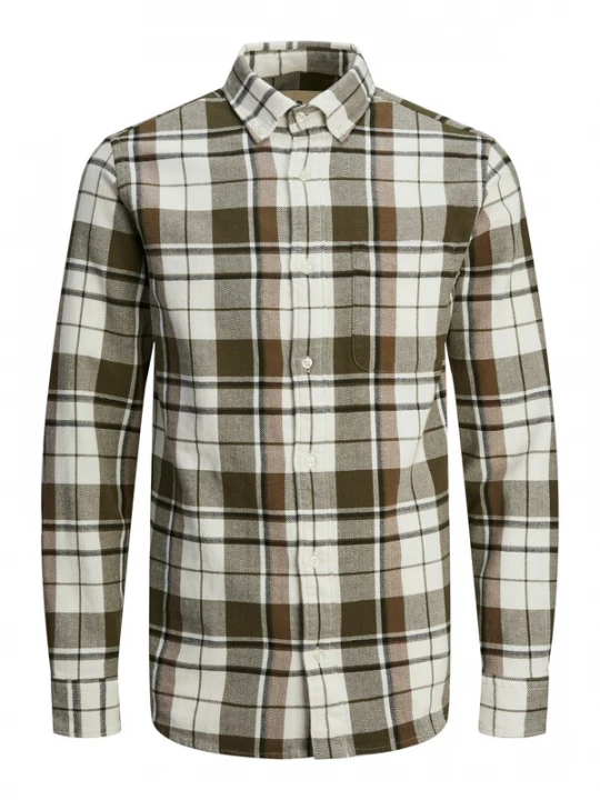 Foto van product JACK & JONES Overhemd 'JJBrook' bruin / olijfgroen / wit