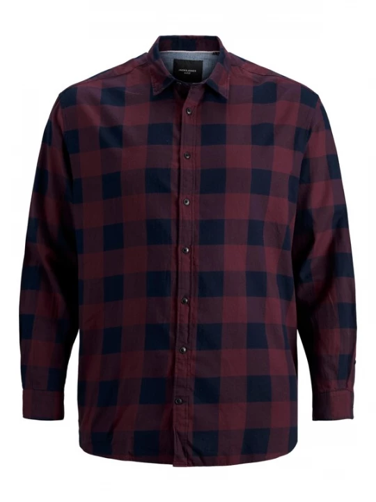 Foto van product Jack & Jones Plus Overhemd 'JJEGINGHAM' wijnrood / zwart
