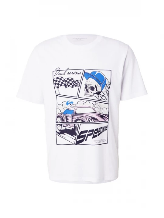 Foto van product JACK & JONES Shirt 'JJTRACK SKULL' blauw / pastellila / zwart / wit