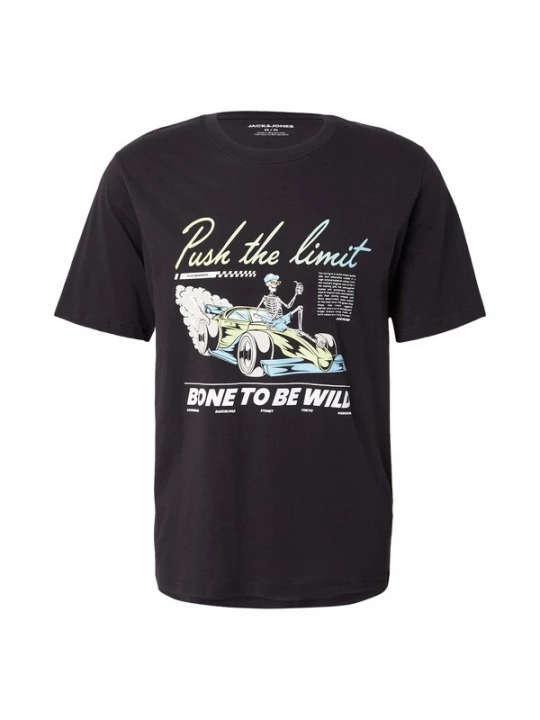 Foto van product JACK & JONES Shirt 'JJTRACK SKULL' lichtblauw / lichtgroen / zwart / wit