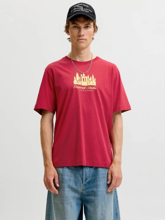 Foto van product JACK & JONES Shirt 'JORNORREBRO SKYLINE' lichtgeel / rood