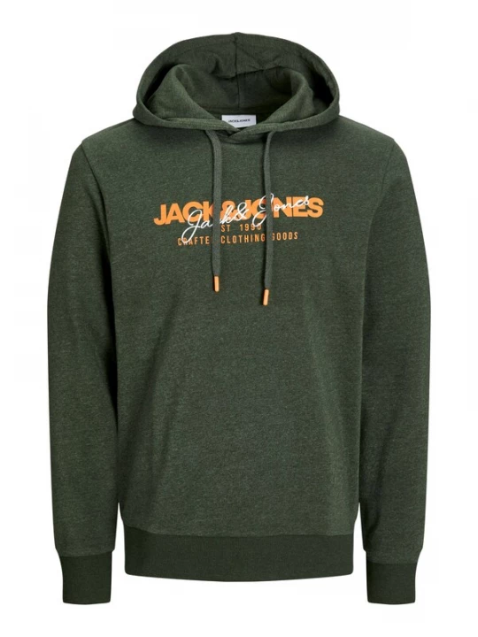 Foto van product JACK & JONES Sweatshirt 'JJAlvis' donkergroen / donkeroranje / wit