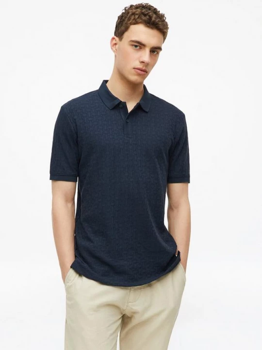 Foto van product Jacquard polo met zijsplitten s.Oliver blauw