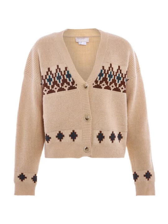 Foto van product Jalene Gebreid vest donkerbeige / blauw / bruin