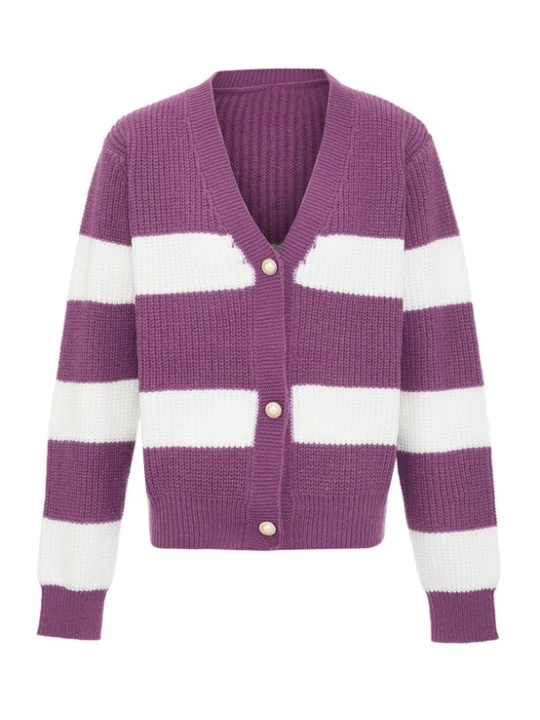 Foto van product Jalene Gebreid vest lila / wit